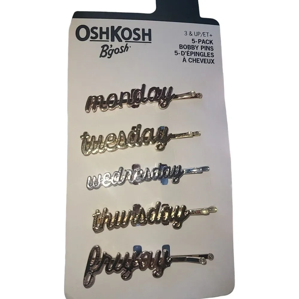 Oshkosh B'gosh‎ 5 Girl's Hair Clip Barrette Bobby Pins Days Of Week NWT Friyay